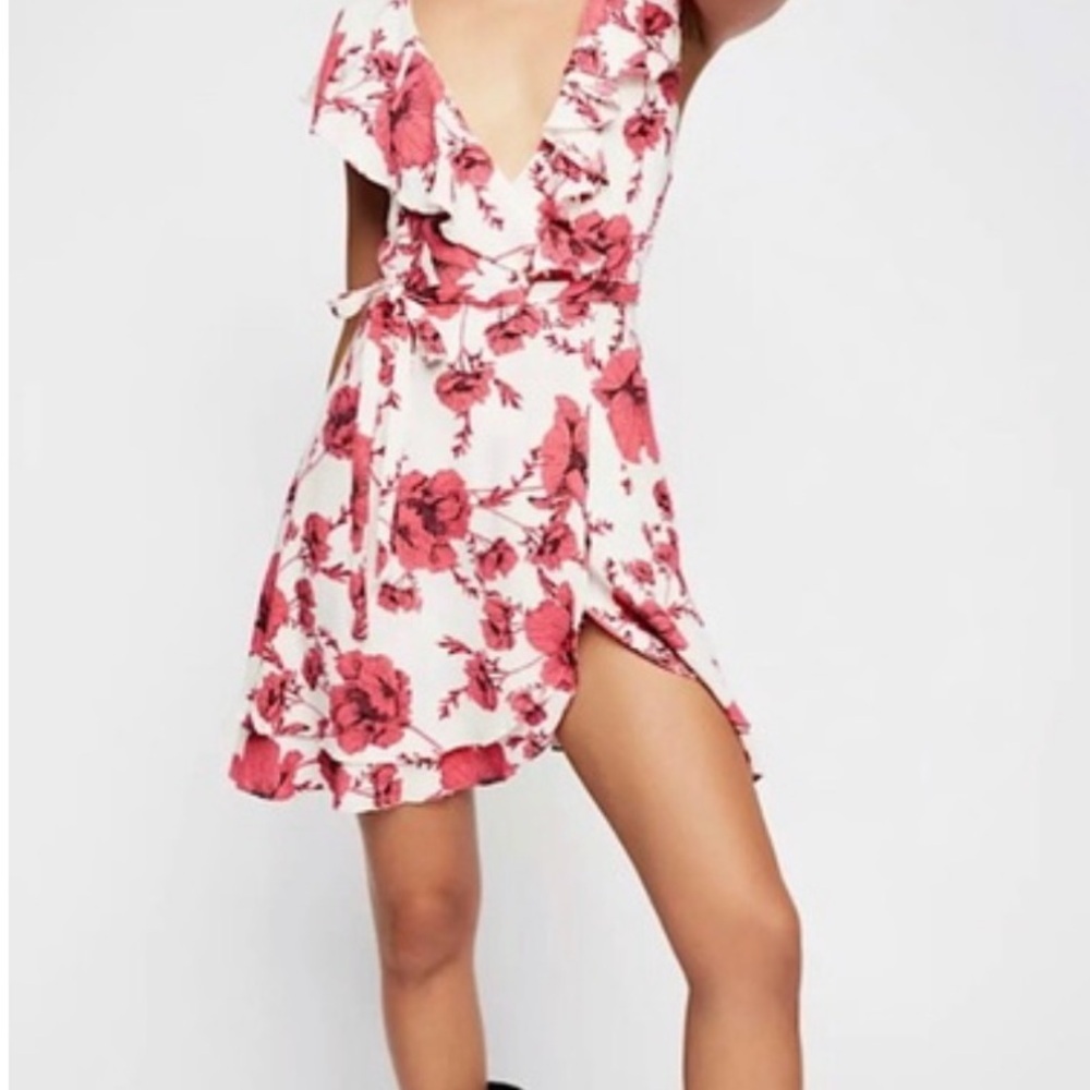 Free People White and Pink Floral Mini Dress